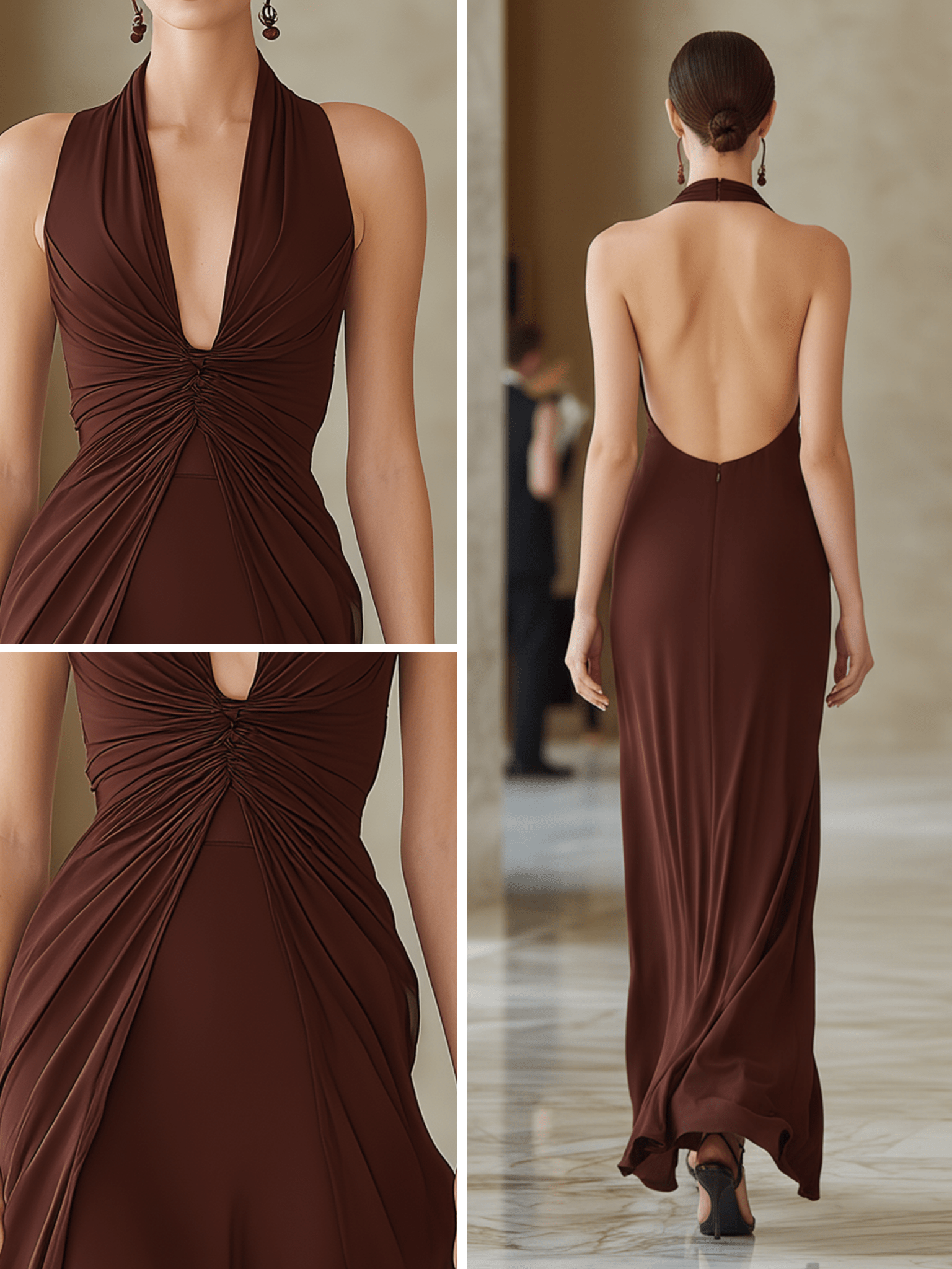 VESTIDO MAXI DE PUNTO MARRÓN CHOCOLATE - VALERINA MARBELLA
