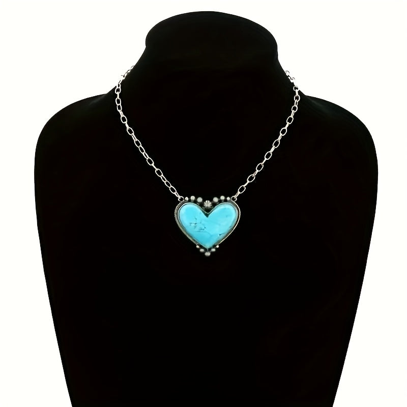 COLLAR BOHEMIO STYLE TURQUESA CORAZÓN COLGANTE