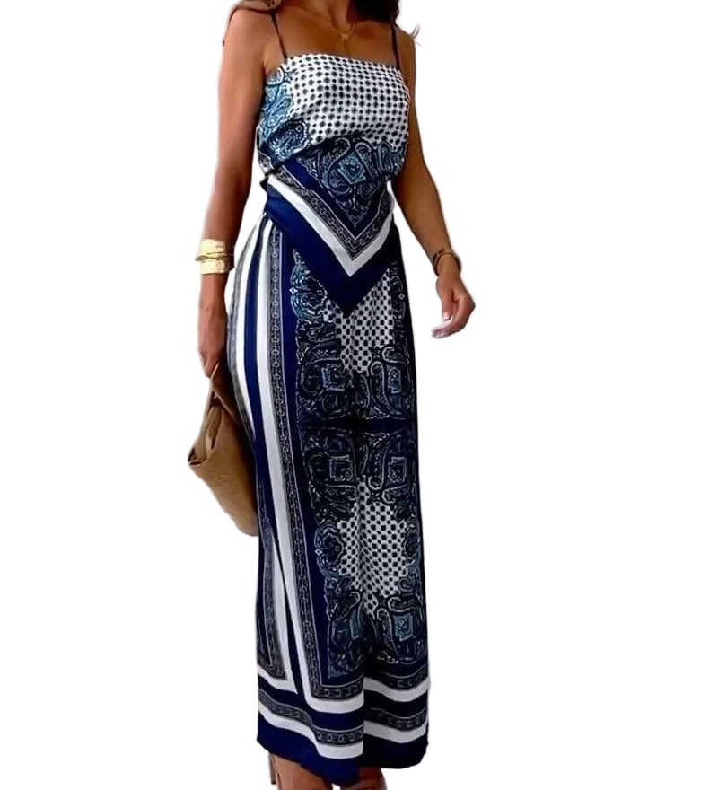 Stylish Printed Lace-Up Vest & Pants Two-Piece Set