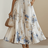 VESTIDO MIDI BLANCO FLORAL DE CORTE A SIN MANGAS