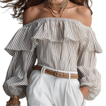 Romantic Off-Shoulder Striped Ruffle Blouse
