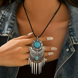 COLLAR BOHEMIO POINTE POMPON DESIGN TURQUESA COLGANTE
