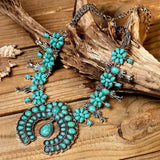 COLLAR ELEGANTE BOHEMIO TURQUESA COLGANTE DE FLOR ALLIAGE