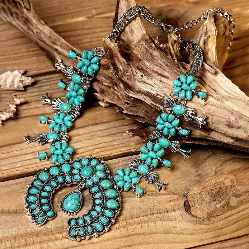 COLLAR ELEGANTE BOHEMIO TURQUESA COLGANTE DE FLOR ALLIAGE