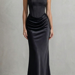 Evelisse – Sculpted satin drape – Strapless corset maxi dress