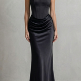 Evelisse – Sculpted satin drape – Strapless corset maxi dress