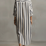 Casual Striped Shirt Bohemian Style Maxi Dress