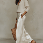 Effortless Ivory Knit & Satin Midi Ensemble
