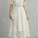 Charlisse – Ornate lace refinement – High-neck midi dress