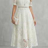 Charlisse – Ornate lace refinement – High-neck midi dress