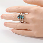 ANILLO VINTAGE BOHEMIO STYLE TRIPLE TURQUESA PLATA