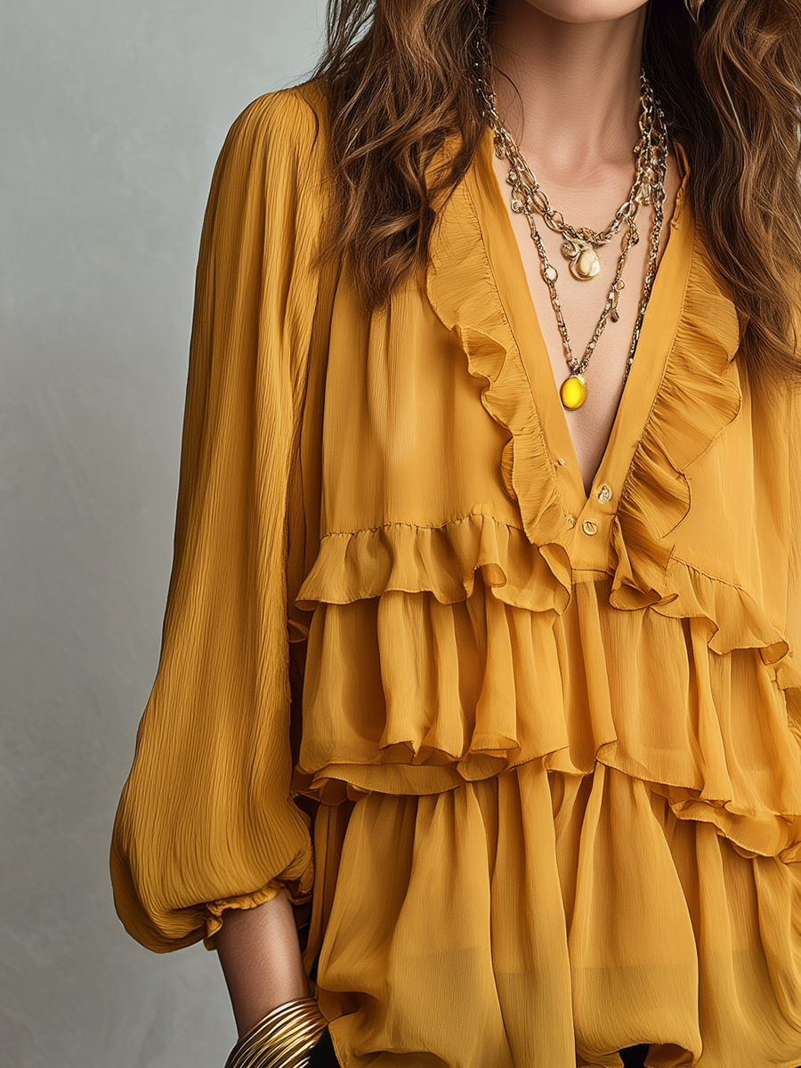 Luxurious Tiered Ruffle Chiffon Blouse