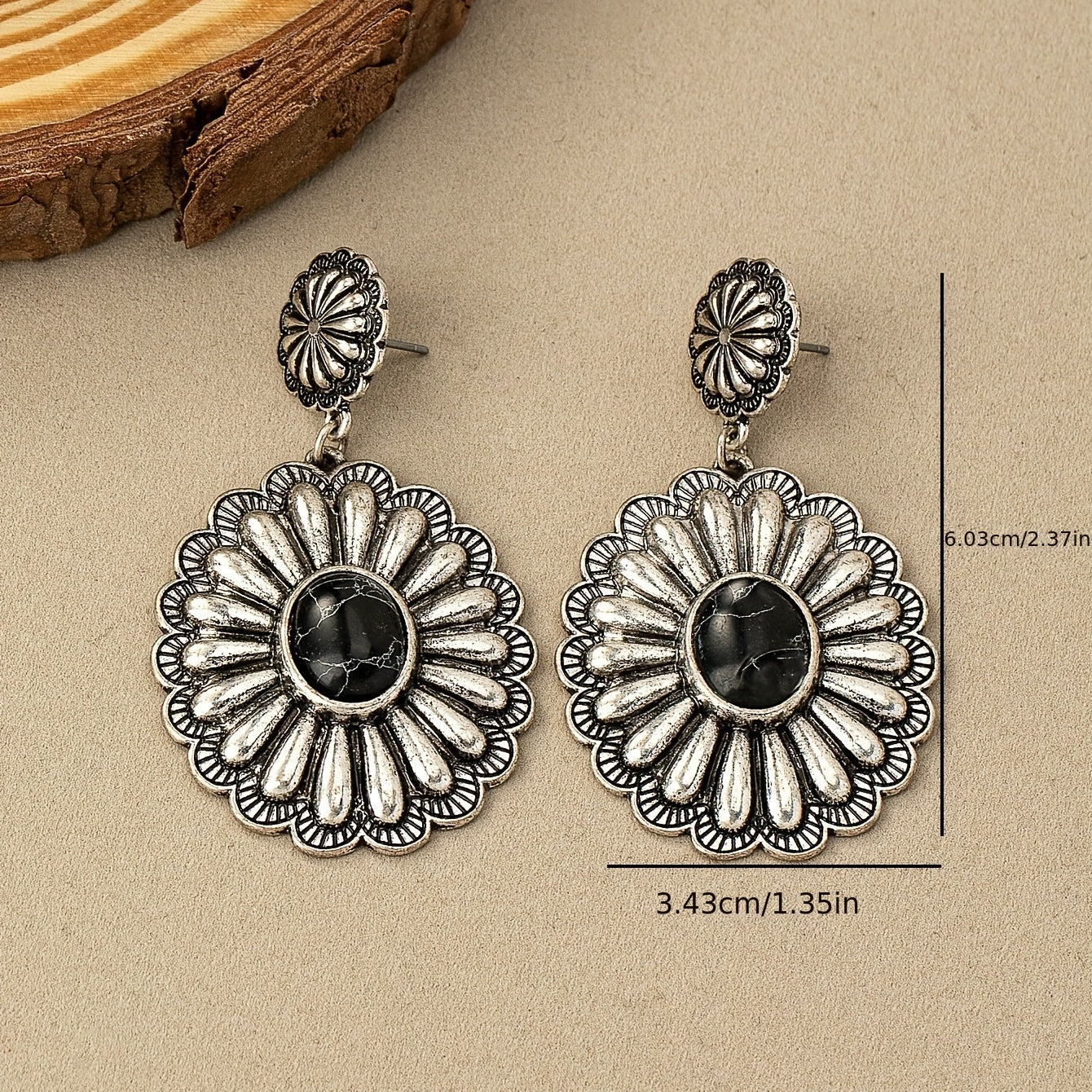 PENDIENTES VINTAGE BOHEMIO TURQUESA REDONDO MOTIVO