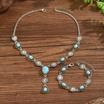 CONJUNTO BOHEMIO TURQUESA & PLATA FLORAL COLLAR Y PULSERA