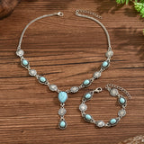 CONJUNTO BOHEMIO TURQUESA & PLATA FLORAL COLLAR Y PULSERA