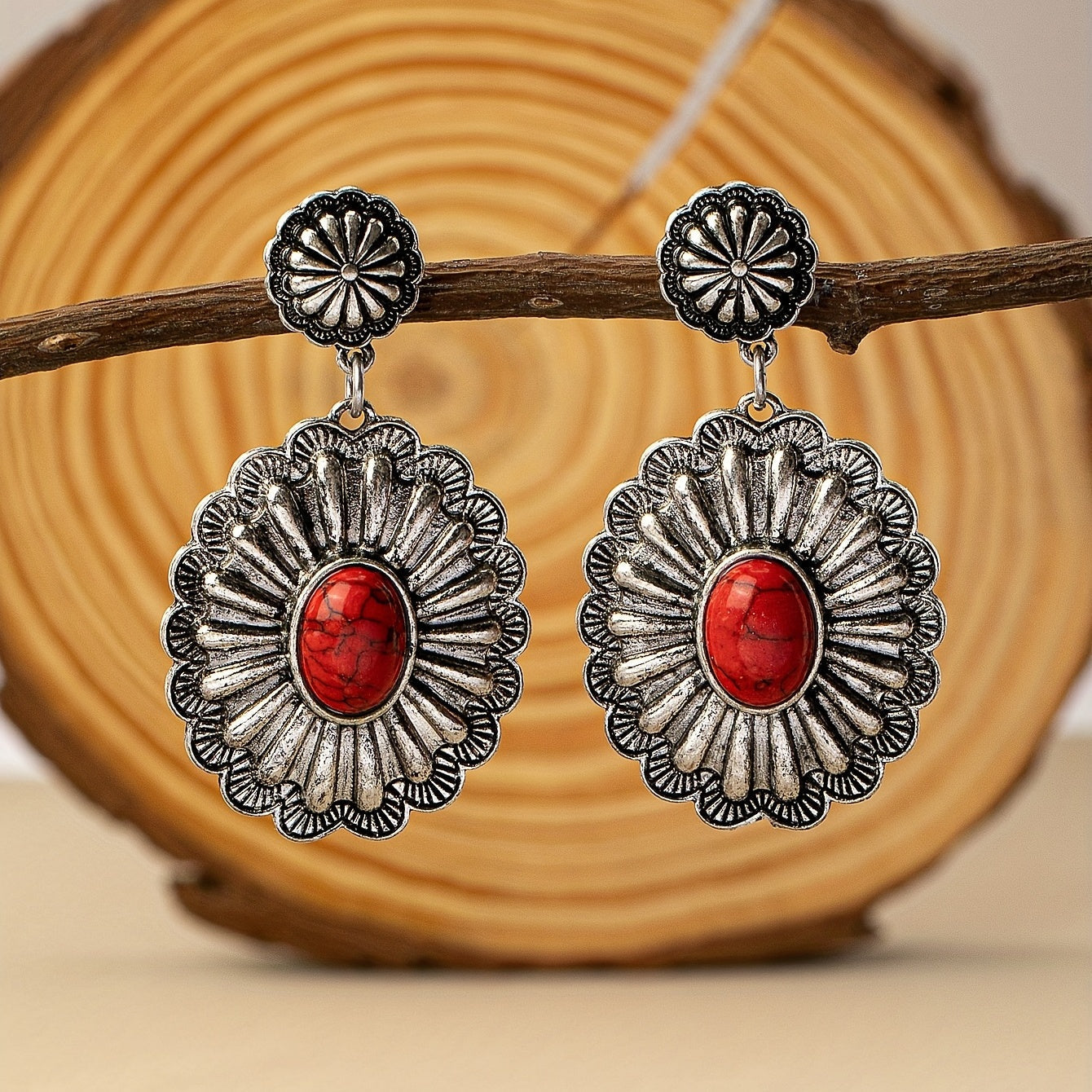 PENDIENTES VINTAGE BOHEMIO TURQUESA REDONDO MOTIVO
