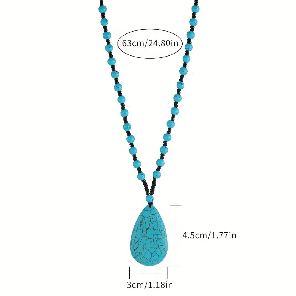 COLLAR BOHEMIO TURQUESA PERLÉ GRANDE GOTA COLGANTE