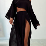 Conjunto casual de duas peças em algodão e linho com fenda elegante.