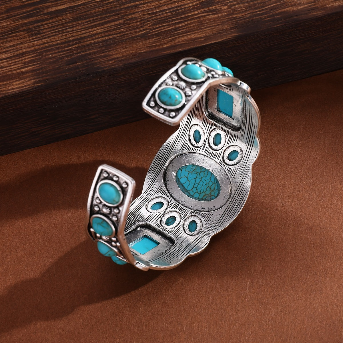 PULSERA VINTAGE ETHNIQUE STYLE TURQUESA OUVERT MANCHETTE