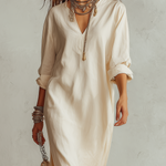 Off-white Shirt-style Long Dress With Side Slits.