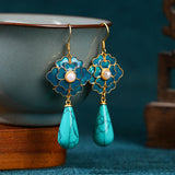 PENDIENTES ELEGANTE VINTAGE TURQUESA FLORAL DESIGN & PERLA GOTA