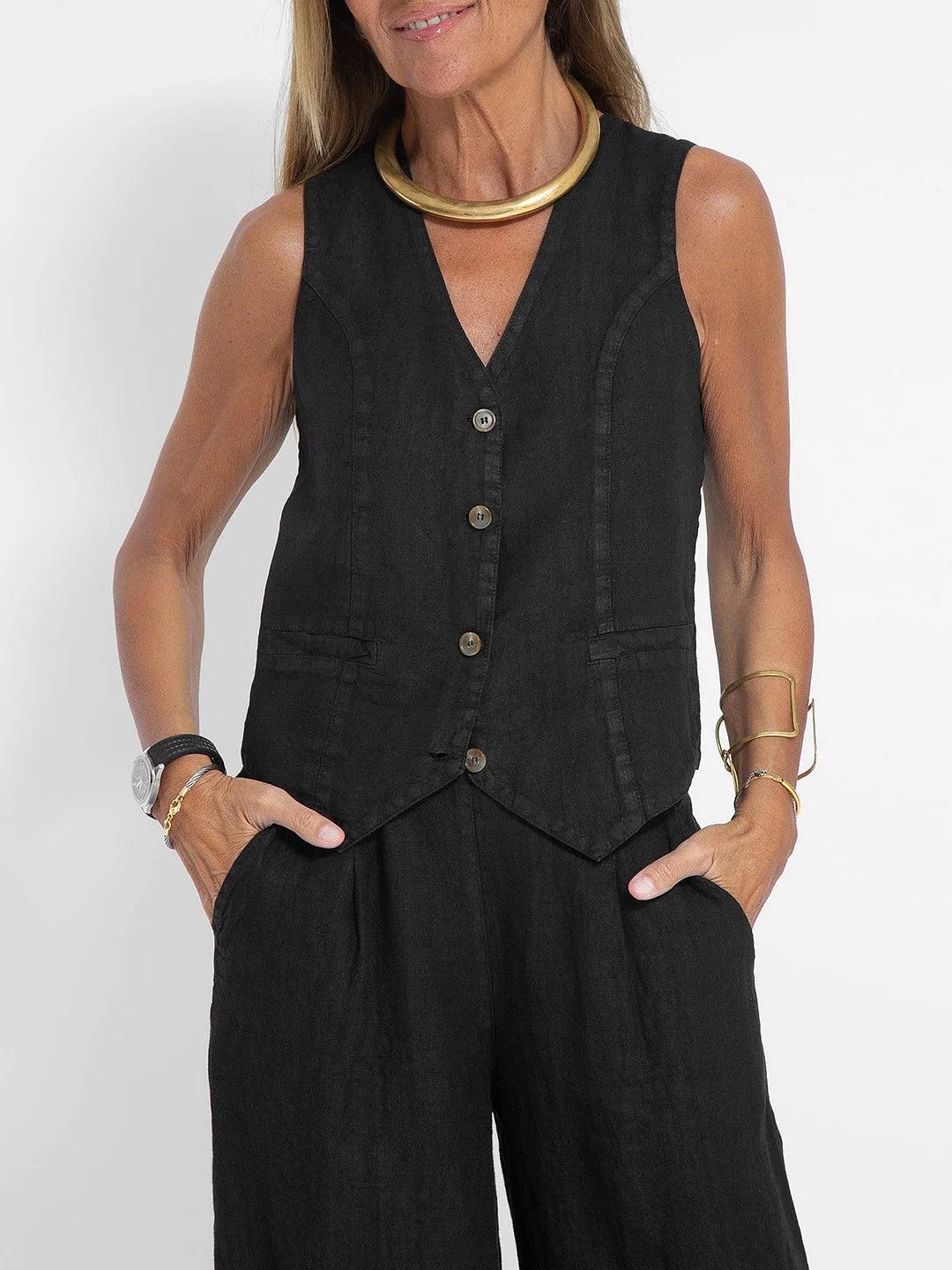 Conjunto casual de algodão com colete e calça