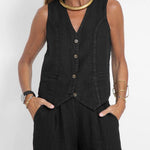 Conjunto casual de algodão com colete e calça