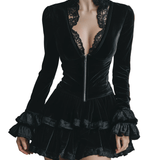 VESTIDO MINI DE TERCIOPELO CON ENCAJE - VALERINA MARBELLA