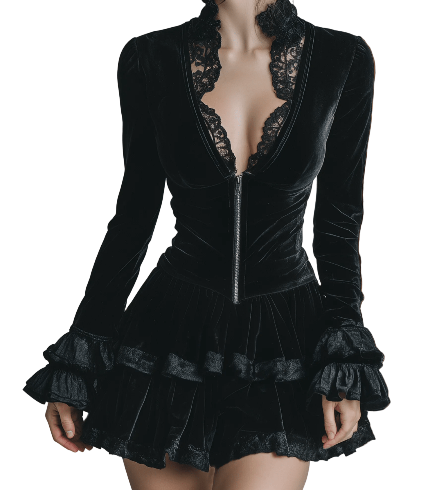 VESTIDO MINI DE TERCIOPELO CON ENCAJE - VALERINA MARBELLA