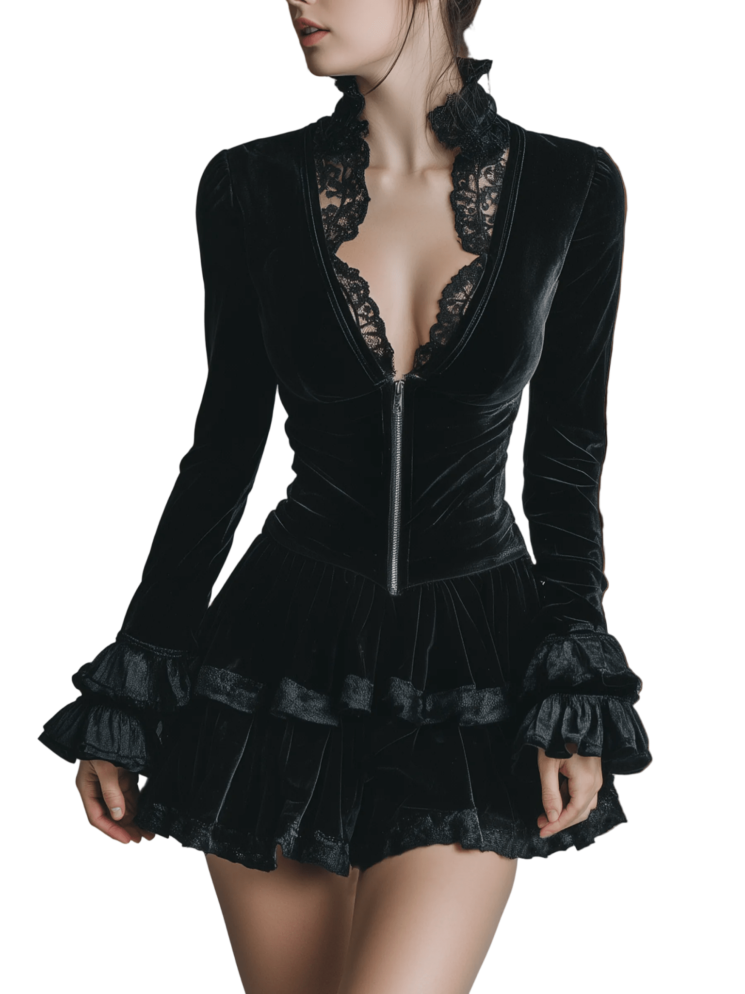 VESTIDO MINI DE TERCIOPELO CON ENCAJE - VALERINA MARBELLA