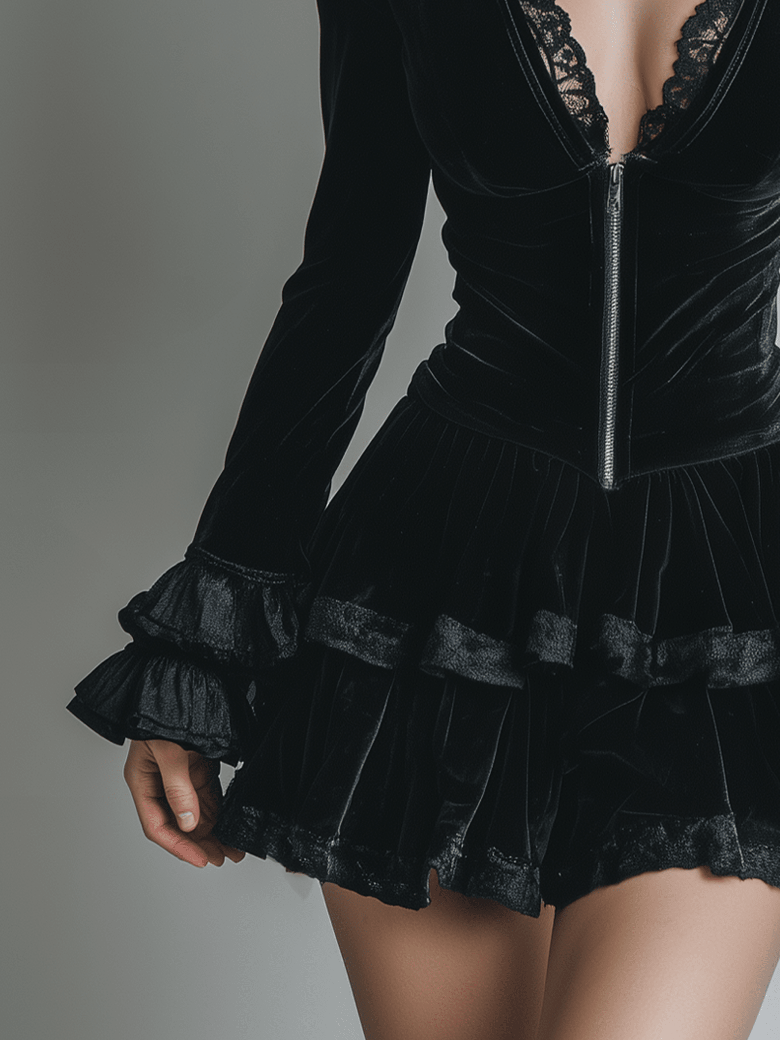 VESTIDO MINI DE TERCIOPELO CON ENCAJE - VALERINA MARBELLA