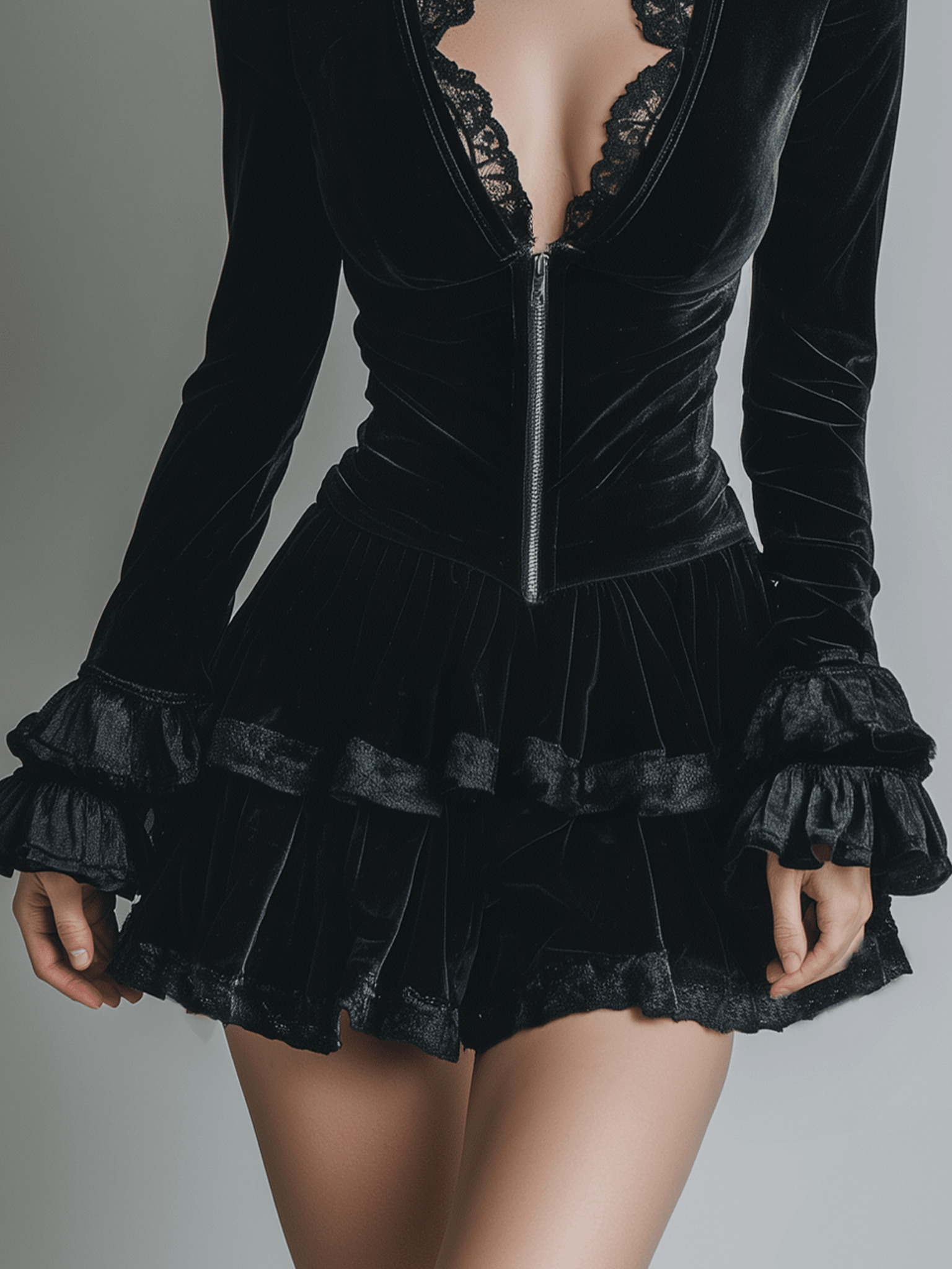 VESTIDO MINI DE TERCIOPELO CON ENCAJE - VALERINA MARBELLA