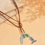 COLLAR VINTAGE BOHEMIO TURQUESA PLUMA COLGANTE SUPERPUESTO