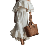 VESTIDO MIDI ELEGANTE CON HOMBROS DESCUBIERTOS - VALERINA MARBELLA