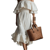 VESTIDO MIDI ELEGANTE CON HOMBROS DESCUBIERTOS - VALERINA MARBELLA