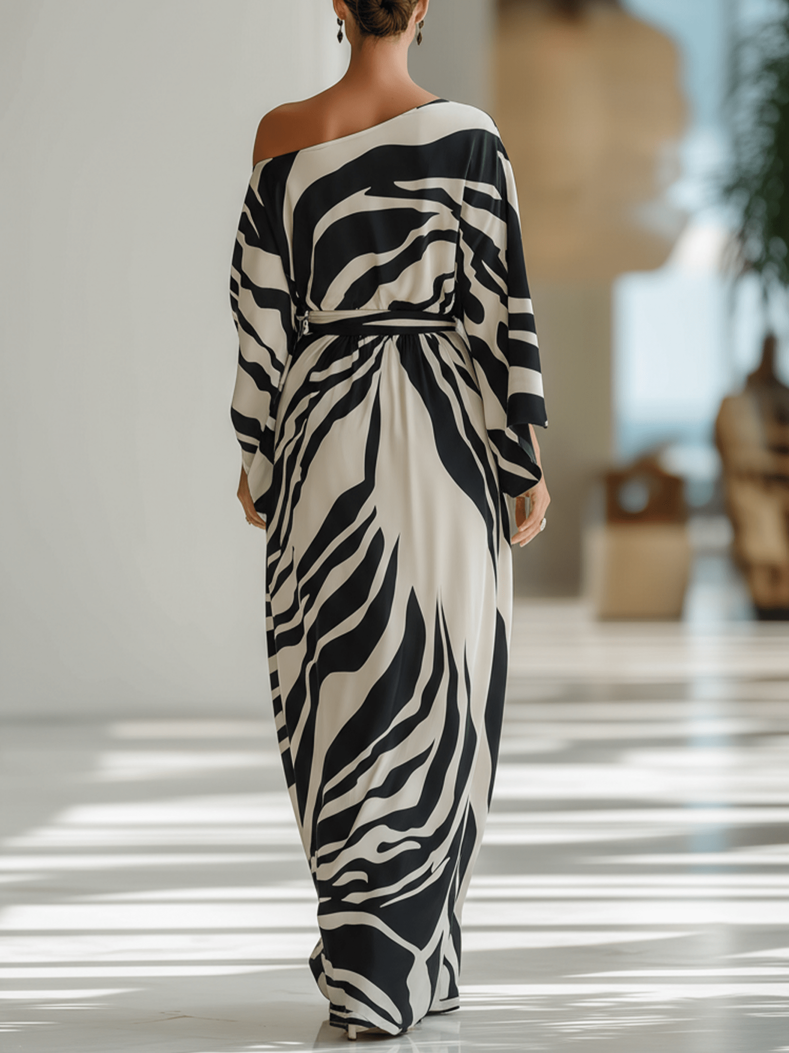 VESTIDO MAXI DE UN SOLO HOMBRO CON ESTAMPADO DE CEBRA - VALERINA MARBELLA