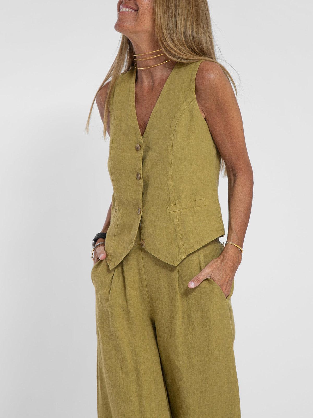Conjunto casual de algodão com colete e calça
