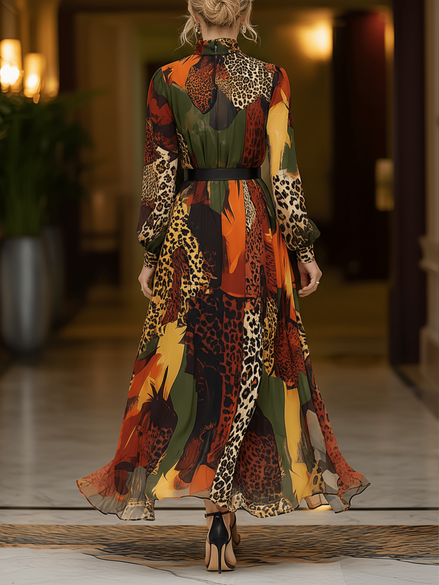 VESTIDO LARGO ESTAMPADO LEOPARDO - VALERINA MARBELLA