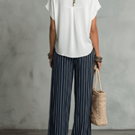 Relaxed Effortless Bohemian Stripe Wide-Leg Pants Set