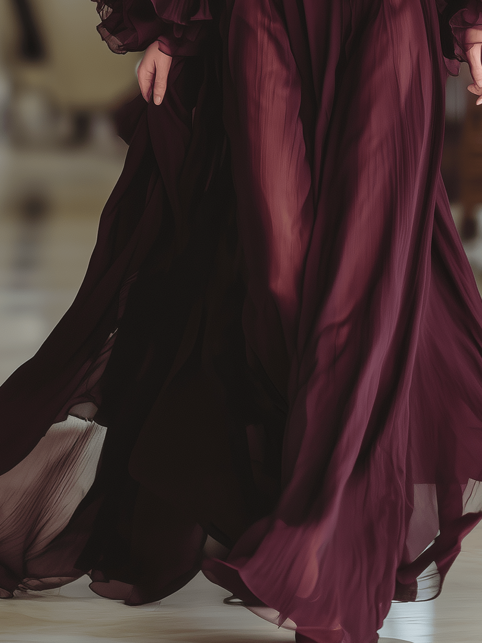 VESTIDO MAXI DE GASA TRANSPARENTE BURDEOS - VALERINA MARBELLA