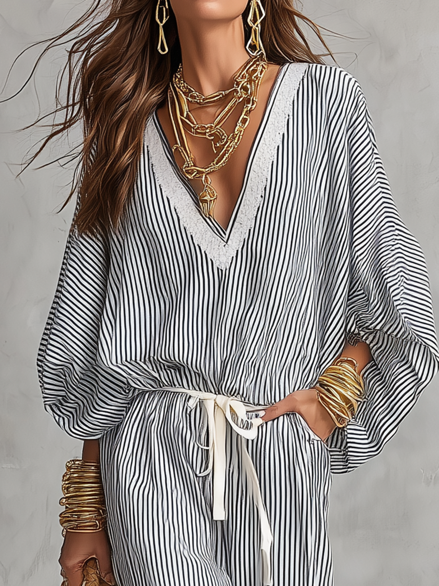 Relaxed Striped Flowing Two-Piece Set