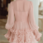 VESTIDO MINI DE GASA ROSA CLARO CON VOLANTES - VALERINA MARBELLA