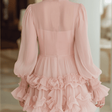 VESTIDO MINI DE GASA ROSA CLARO CON VOLANTES - VALERINA MARBELLA