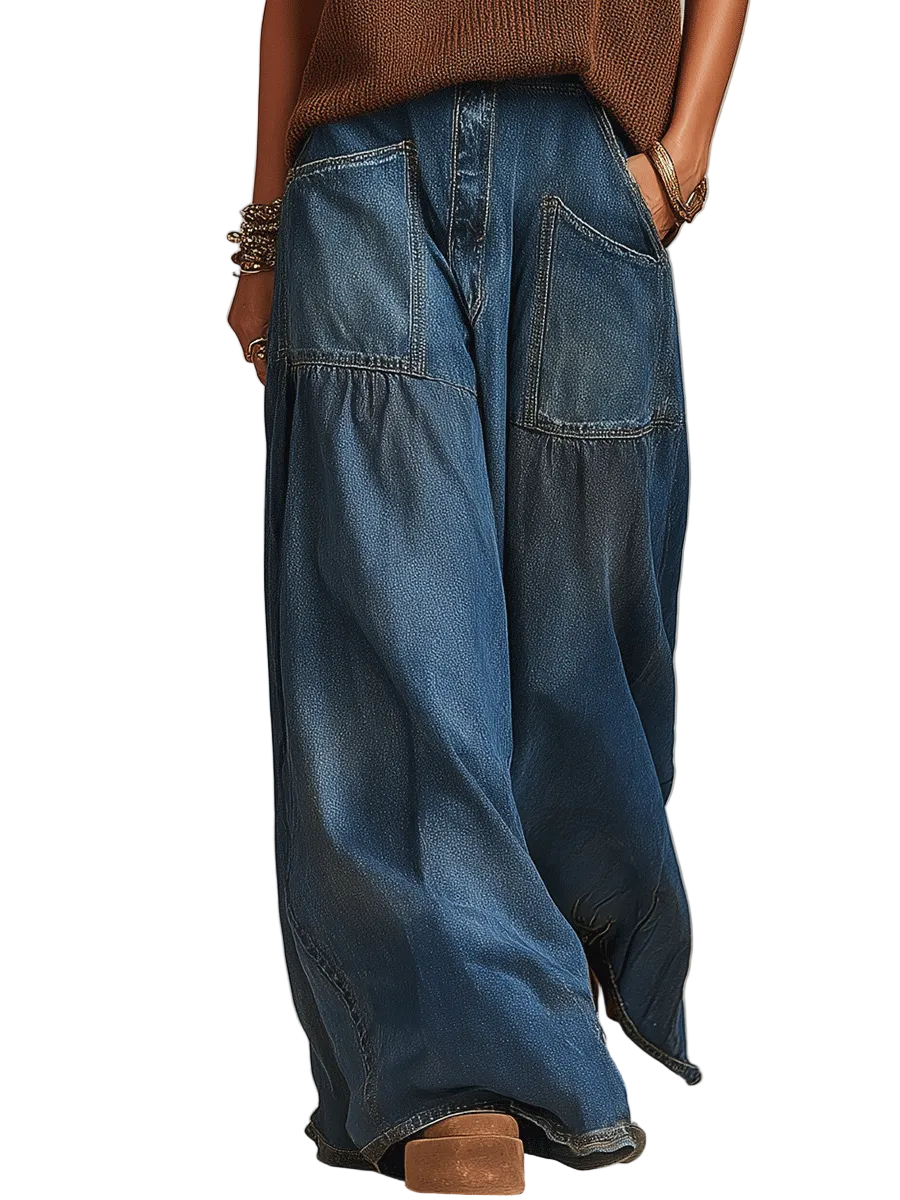 Modern Bohemian Vintage-Wash Wide Denim