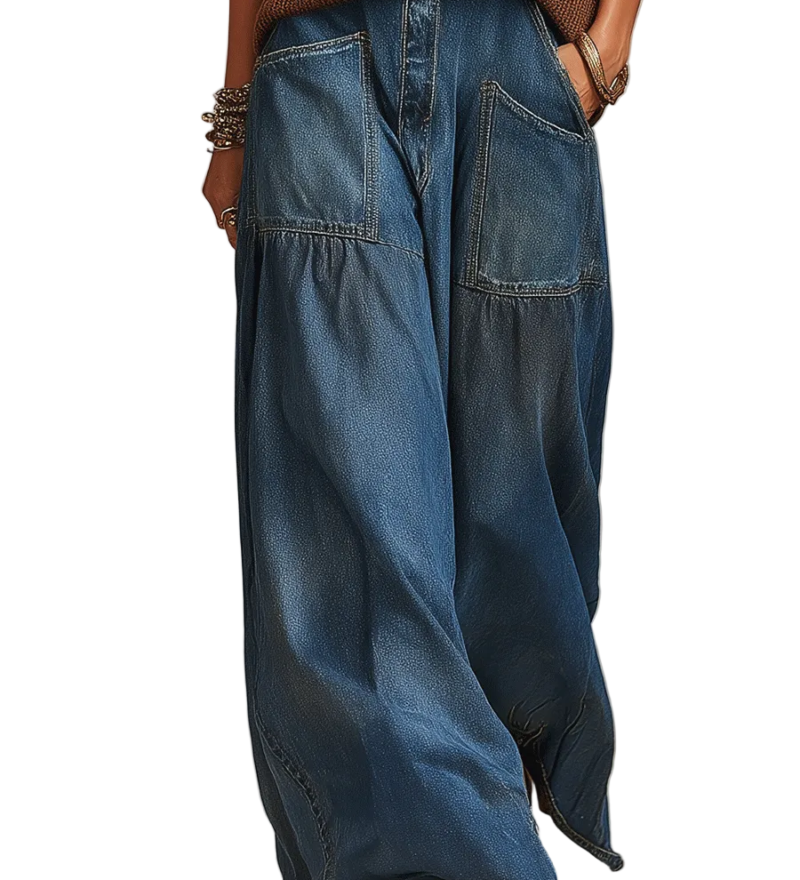 Modern Bohemian Vintage-Wash Wide Denim