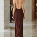 VESTIDO MAXI DE PUNTO MARRÓN CHOCOLATE - VALERINA MARBELLA