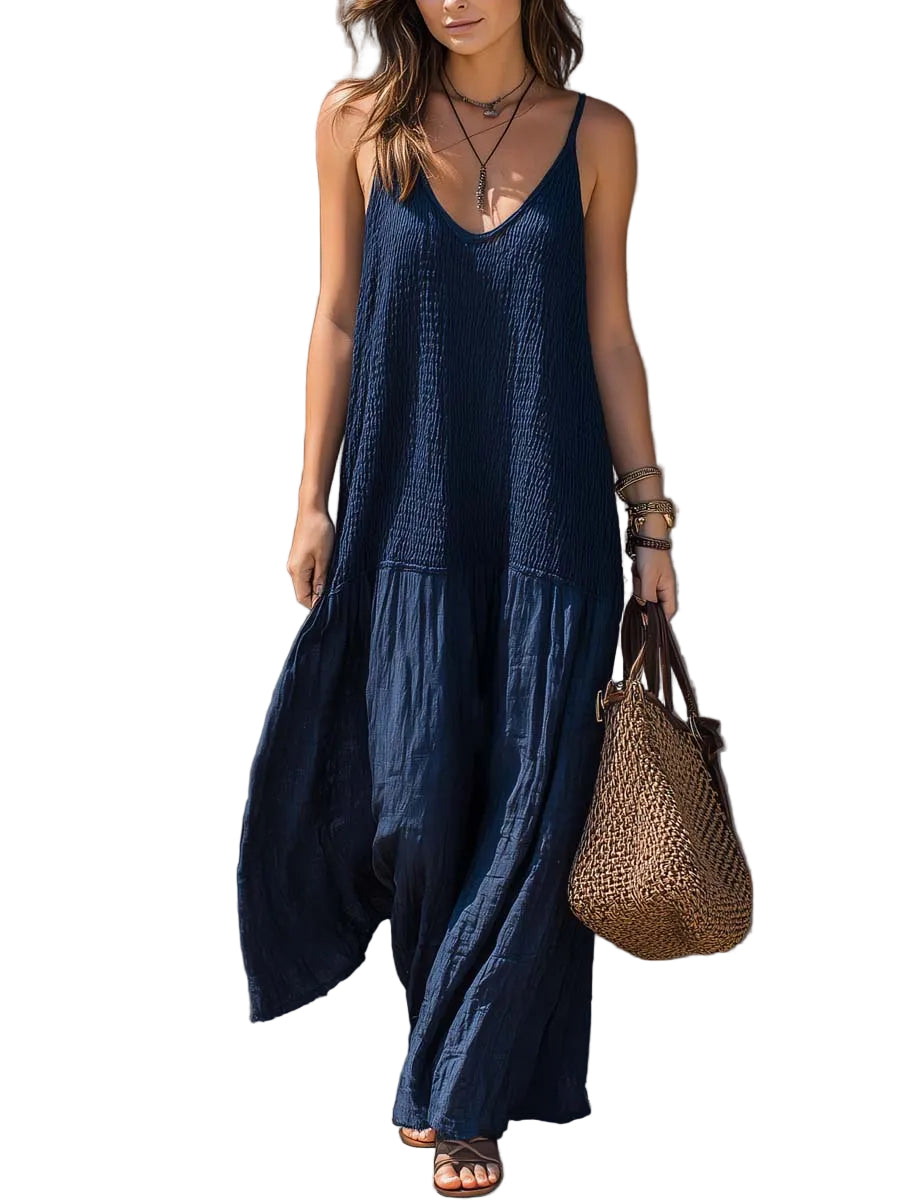 Bohemian Patchwork Cotton Linen Maxi Dress