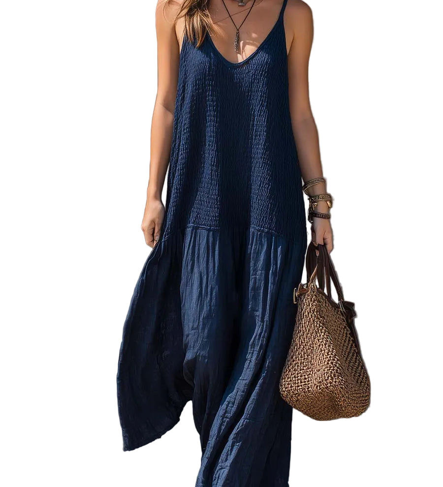 Bohemian Patchwork Cotton Linen Maxi Dress