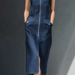 Tailored Utility Denim Midi Dress