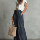 Relaxed Effortless Bohemian Stripe Wide-Leg Pants Set
